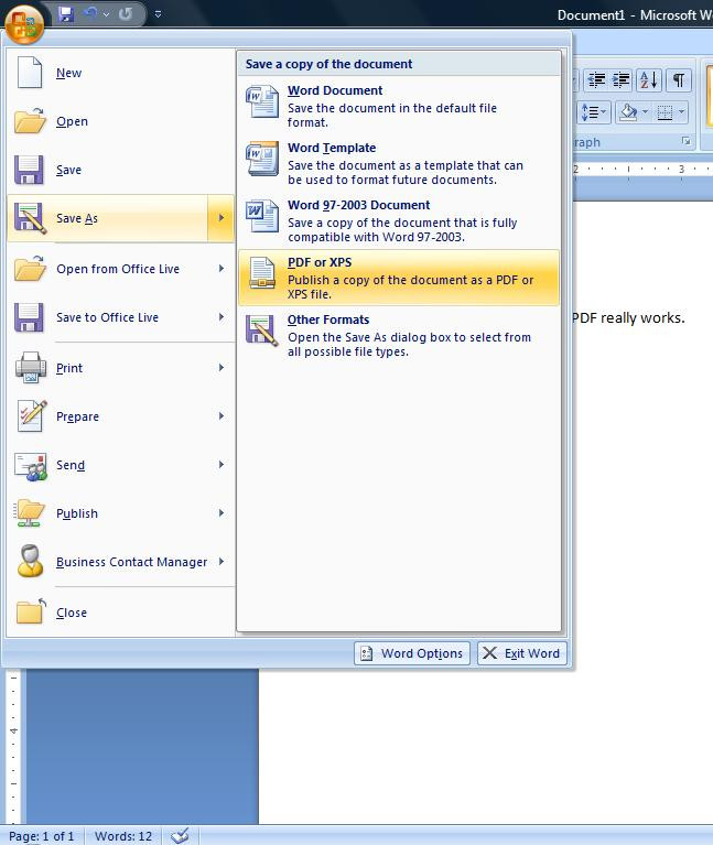 Microsoft Word 2007: Save as PDF (Free Add-in ...